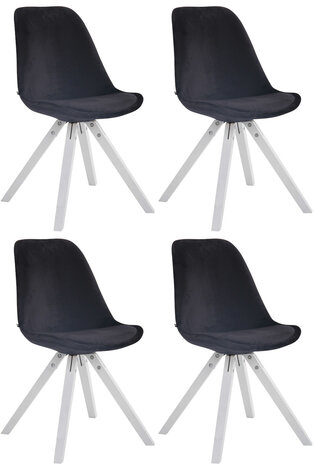 4-delige set stoelen Teulouso Velvet Square wit, Zwart