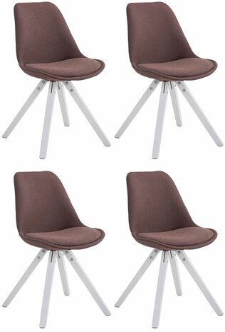 4-delige set bezoekersstoel Teulouso stof Square wit, Bruin
