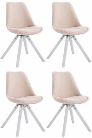 4-delige set bezoekersstoel Teulouso stof Square wit, Creme
