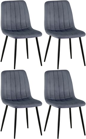 4-delige set stoelen Dojin fluweel, Grijs