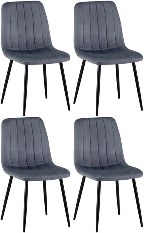 4-delige set stoelen Dojin fluweel, Grijs