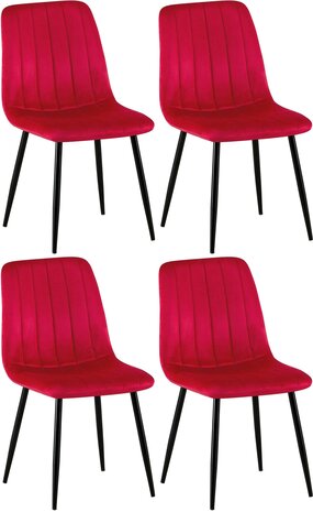 4-delige set stoelen Dojin fluweel, Rood