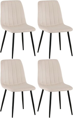 4-delige set stoelen Dojin fluweel, Creme