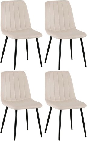4-delige set stoelen Dojin fluweel, Creme