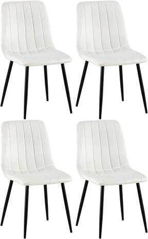 4-delige set stoelen Dojin fluweel, Creme