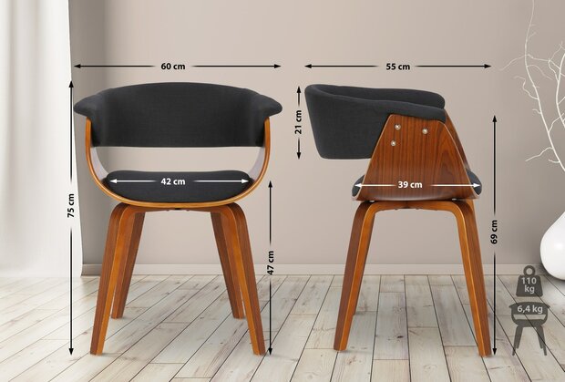 2-delige set stoelen Brecu Stof, Zwart
