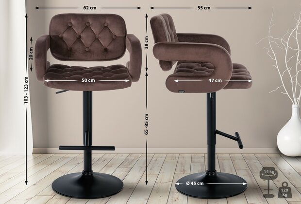 Barstoel Diblun Fluweel zwart, Bruin