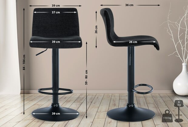 2-delige set barstoelen Bronfard stof, Zwart