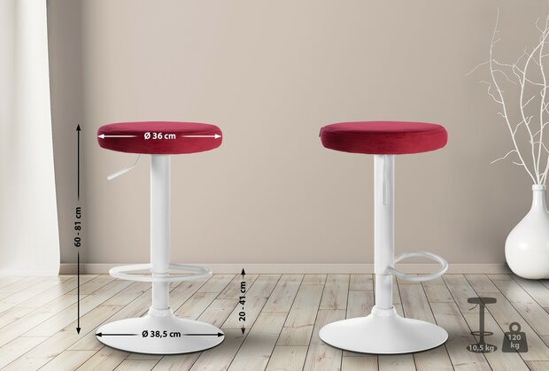 2-delige set barkrukken Pento fluweel wit, Rood
