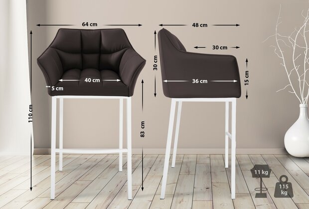 Barstoel Domasa met 4-poots frame wit, Bruin