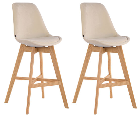 2-delige set barstoelen Cennas fluweel natuur, Creme