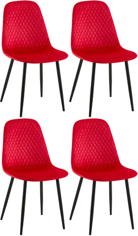 4-delige set stoelen Gevirny Fluweel, Rood
