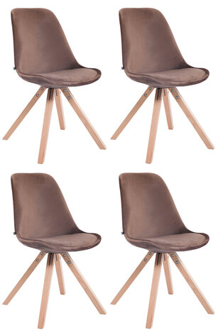 4-delige set stoelen Teulouso Velvet Square naturel, Bruin