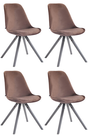 4-delige set stoelen Teulouso Fluweel Rond grijs, Bruin