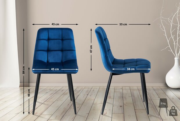 4-delige set eetkamerstoelen Entibas, Blauw