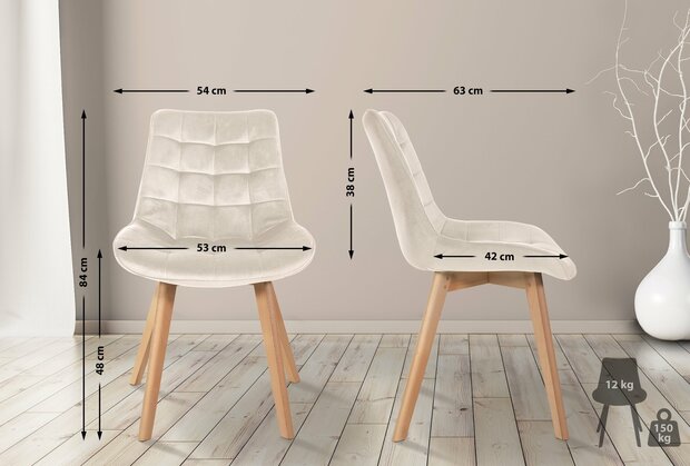 2-delige set stoelen Briik Fluweel, Creme