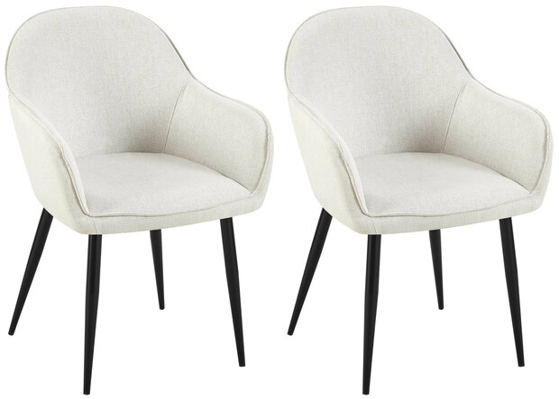 2-delige set eetkamerstoelen Beiso Stof, Creme