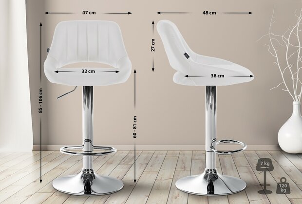 Barstoel Melit Kunstleer chroom, Wit