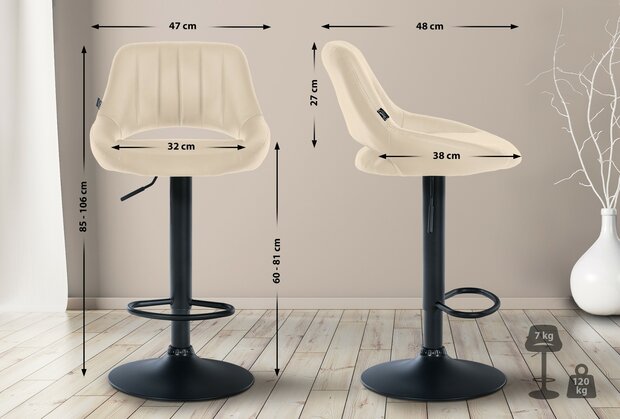 Barstoel Melit Kunstleer zwart, Creme
