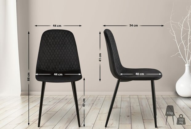 4-delige set stoelen Gevirny fluweel, Zwart