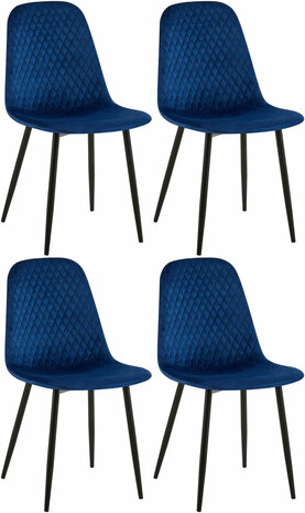 4-delige set stoelen Gevirny Fluweel, Blauw