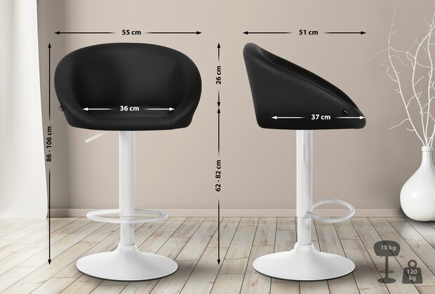Barstoel Devia Kunstleer wit, Zwart