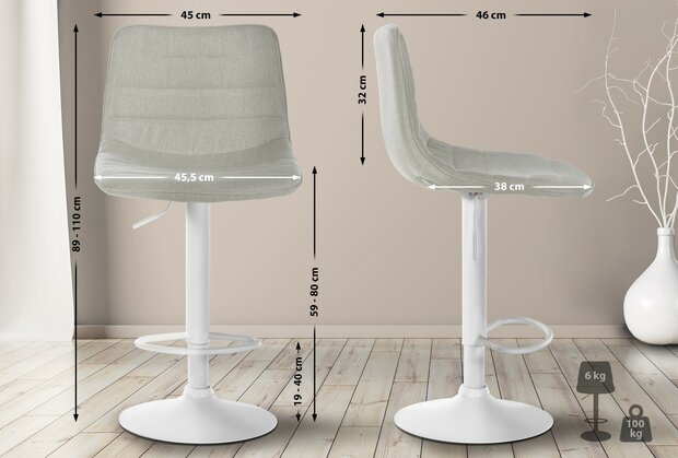 2-delige set barkrukken Lix Stof W, Creme