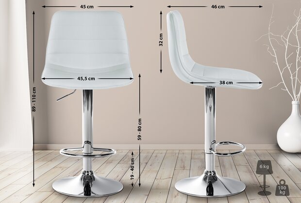 2-delige set barkrukken Lix kunstleer C, Wit