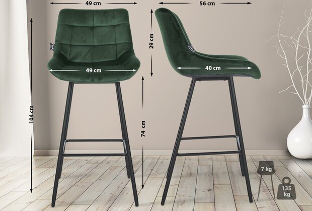 Barkruk Wosten Fluweel, Groen