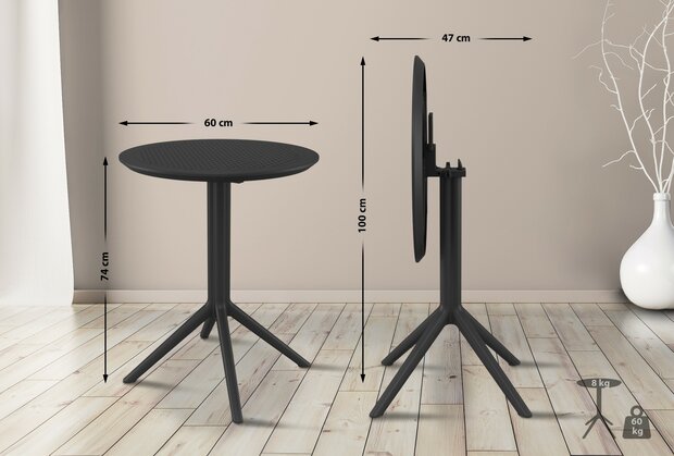 Inklapbare tafel Ska rond, Zwart
