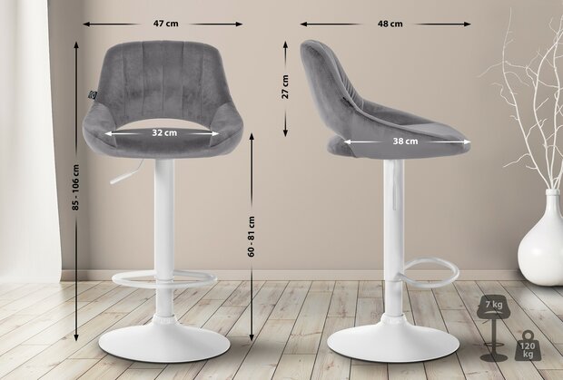 2-delige set barkrukken Melit fluweel W, Grijs