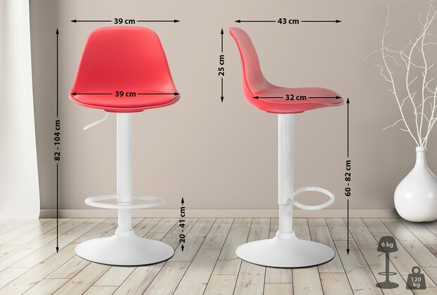 Barstoel Keil Kunstleer wit, Rood