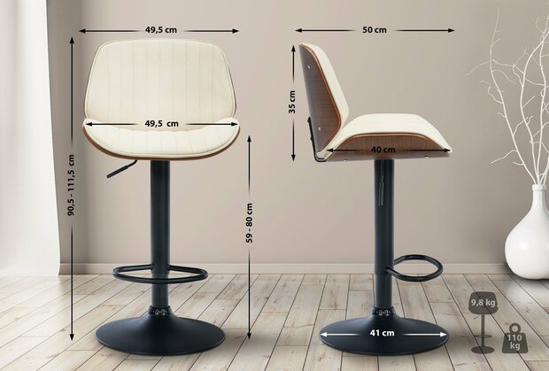2-delige set barkruk Navo kunstleer, Creme