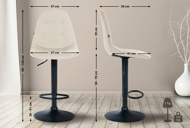 Barstoel Ilmiri Stof B, Creme