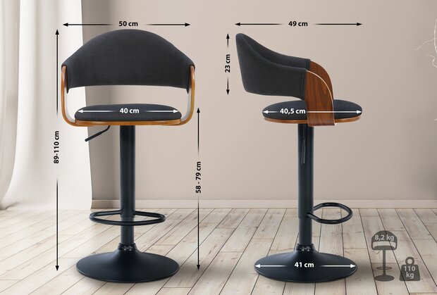 2-delige set barkrukken Nelsi stof zwart, Zwart