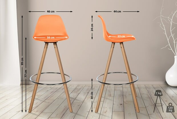 Barstoel Cirbon Kunstleer Rond naturel, Oranje