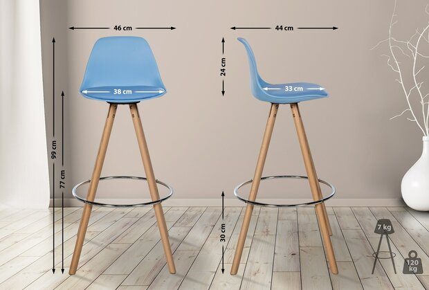 Barstoel Cirbon Kunstleer Rond naturel, Blauw