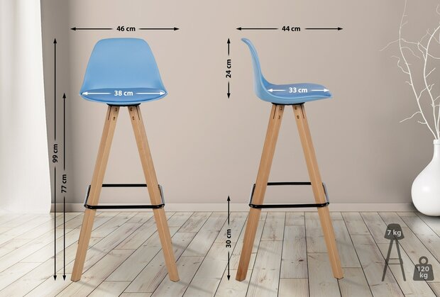 Barstoel Cirbon Kunstleer Vierkant natuur, Blauw