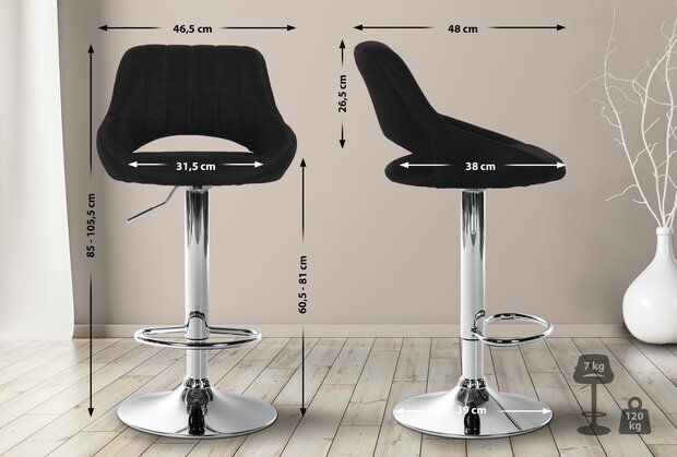 2-delige set barkrukken Melit stof C, Zwart