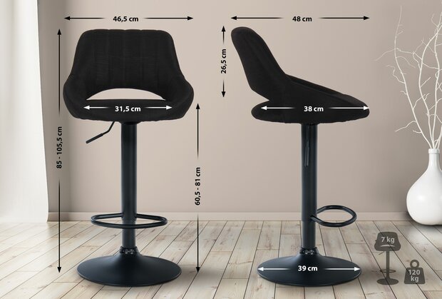 2-delige set barkrukken Melit stof B, Zwart