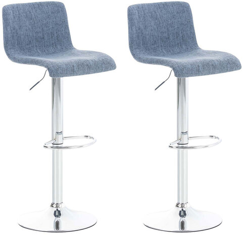 2-delige set barkrukken Heovor Stof chroom, Blauw