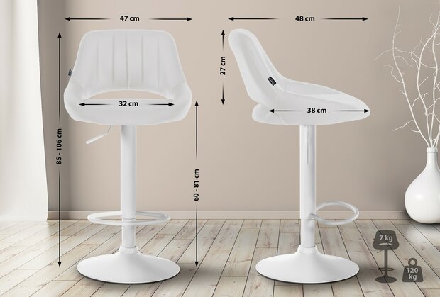 Barstoel Melit Kunstleer wit, Wit