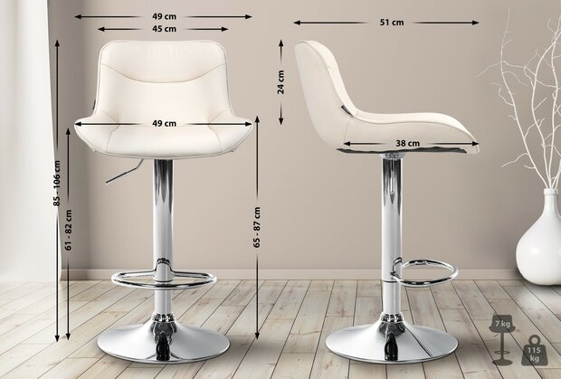 2-delige set barkrukken Venoro kunstleer chroom, Creme
