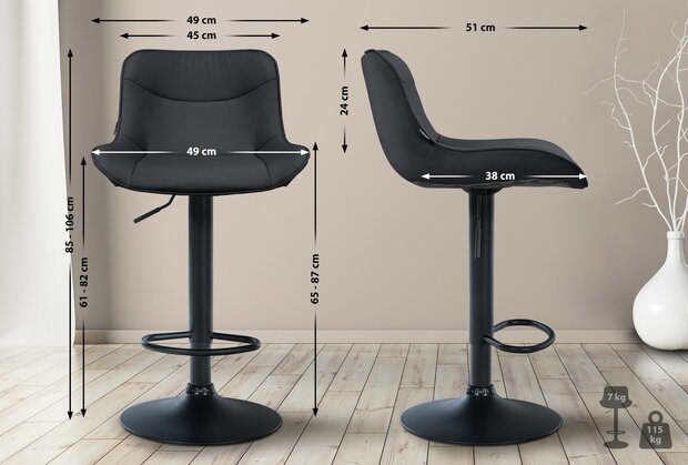 2-delige set barkrukken Venoro kunstleer zwart, Zwart