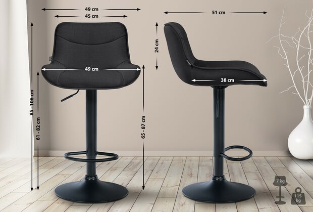 2-delige set barkrukken Venoro stof zwart, Zwart