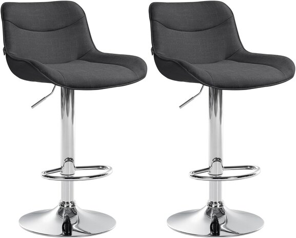 2-delige set barkrukken Venoro stof chroom, Grijs