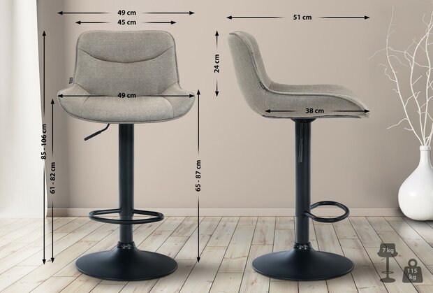 2-delige set barkrukken Venoro stof zwart, Taupe