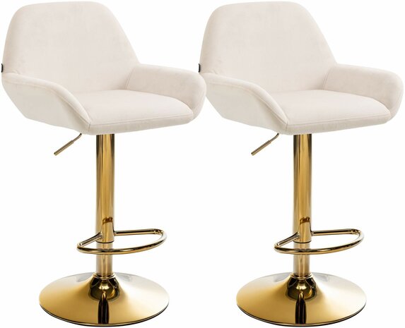2-delige set barkrukken Braga Goud Fluweel, Creme