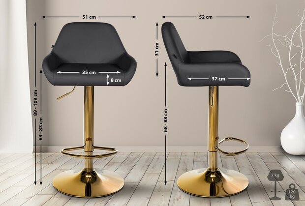 2-delige set barkrukken Braga Goud Kunstleer, Zwart