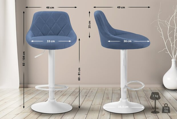 Barkruk Lozia Stof wit, Blauw